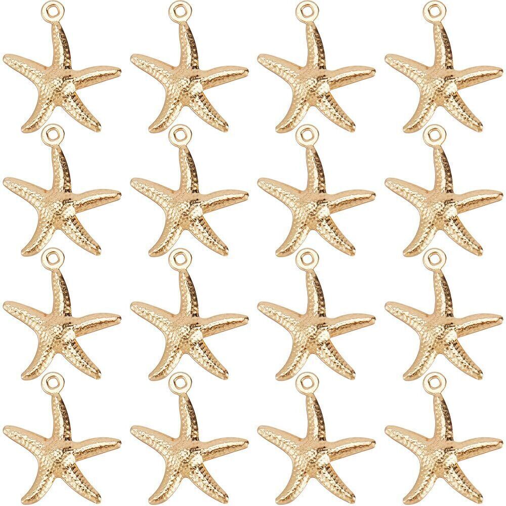 2782 1 Box 100Pcs Real 24K Gold Plated Starfish Charm Bulk 15.5x17.5mm Sea